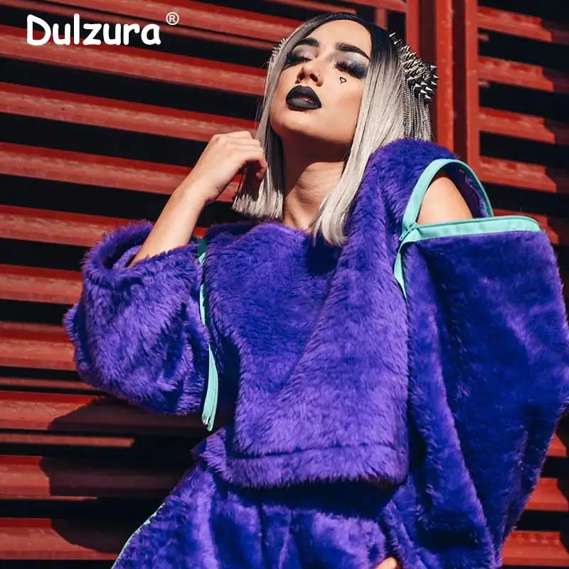 

Hot 2019 Patchwork Sleeve Fake Rabbit Fur Sweatshirt Autumn Winter Fluffy O-Neck Sleeves Detachable Pullover Hip Hop Street Wear