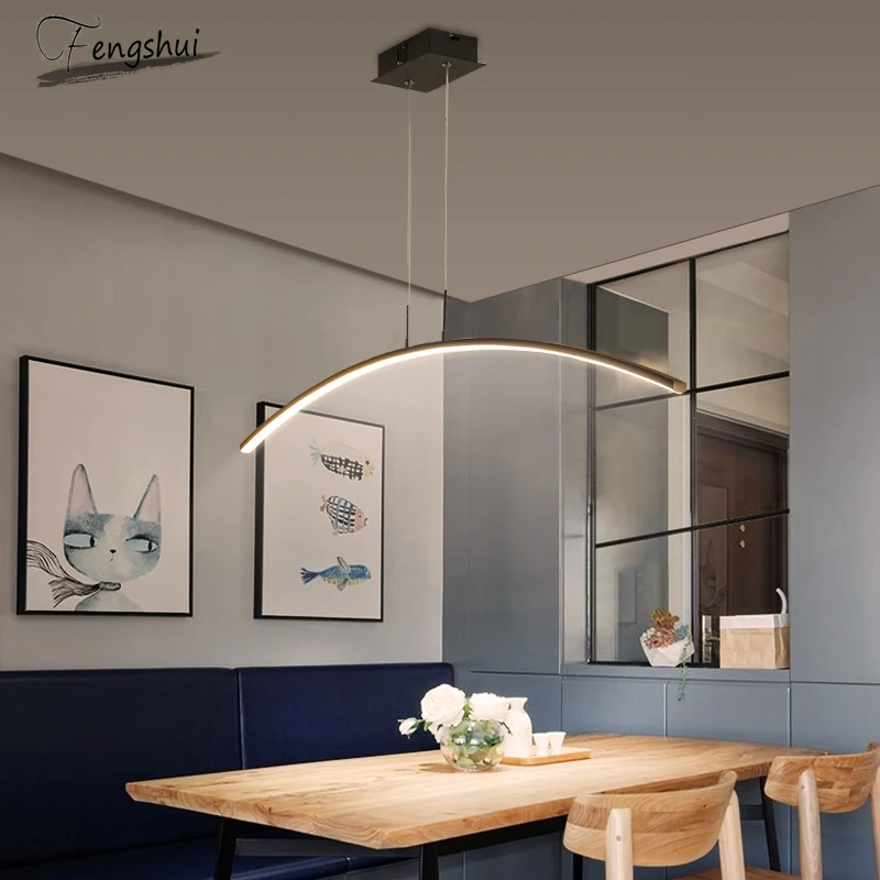 

Modern Strip LED Line Pendant Lights Oval Creative Hanging Lamp Restaurant Living Room Decor Lamp Nordic Art Curved Pendant Lamp
