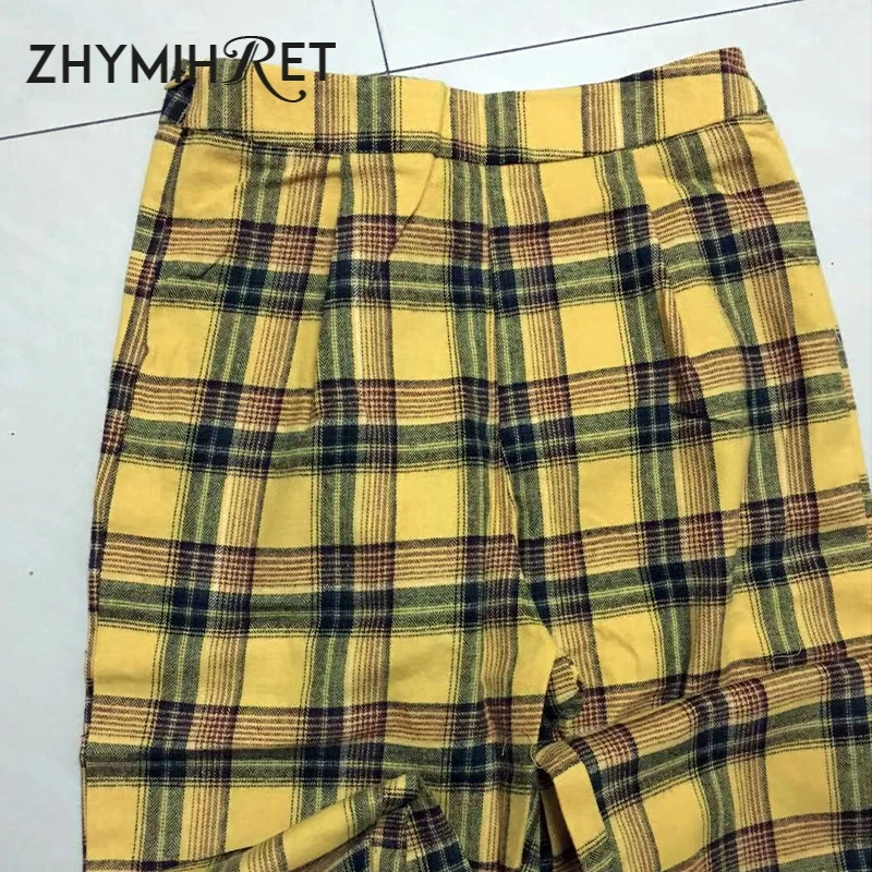 Брюки ZHYMIHRET женские клетчатые с высокой талией повседневные Прямые Штаны