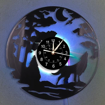 

Wild Wolf Clock Vinyl Record Wall Clock LED Wall Clock | Home Decor Gifts for Kids and Friends | 7 Color Luminous Wall Clock.