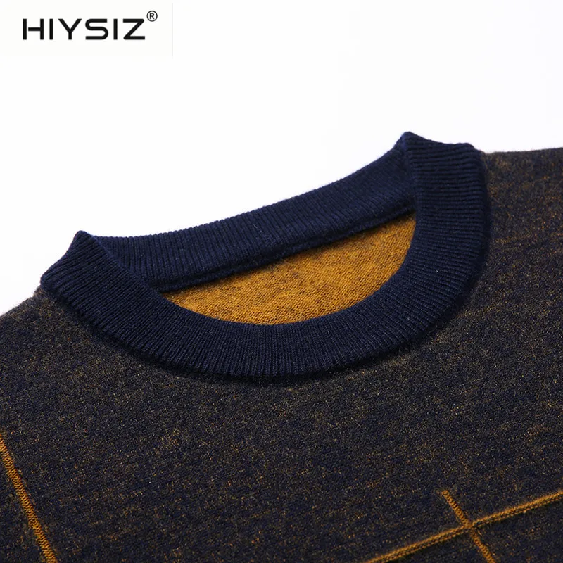 HIYSIZ свитер мужской модный тренд полосатый Повседневный с круглым вырезом с длинными рукавами осенне-зимняя уличная мода шерстяной вязаный пуловер SW065