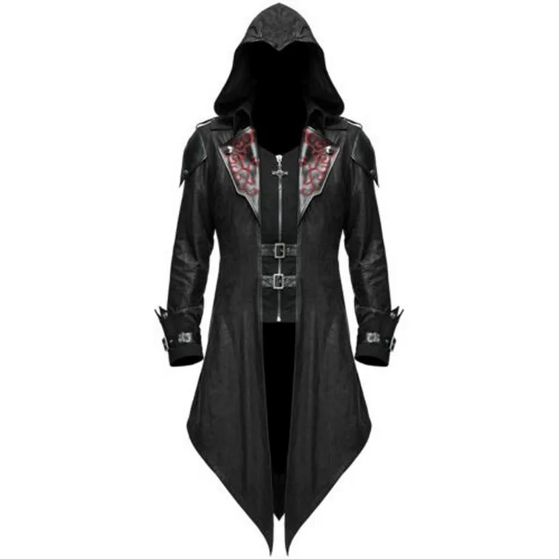 Мягкая мужская куртка в стиле стимпанк с длинным рукавом, готическое пальто с ласточкой, карнавальный костюм, винтажная Толстовка на Хэллоуин, костюмы, длинная униформа - Цвет: Черный