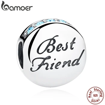

BAMOER New Fashion 925 Sterling Silver BEST FRIEND Beads Charms fit Brand Bracelets Necklace Friendship Gift SCC022