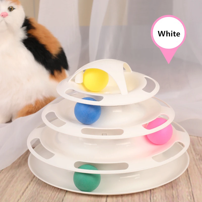 4 level white Игрушка для питомца кошки башня треки диск Кот интеллект развлекательный диск игровой трек игрушки для кошек мяч тренировка развлечение тарелка - Цвет: 4 level white