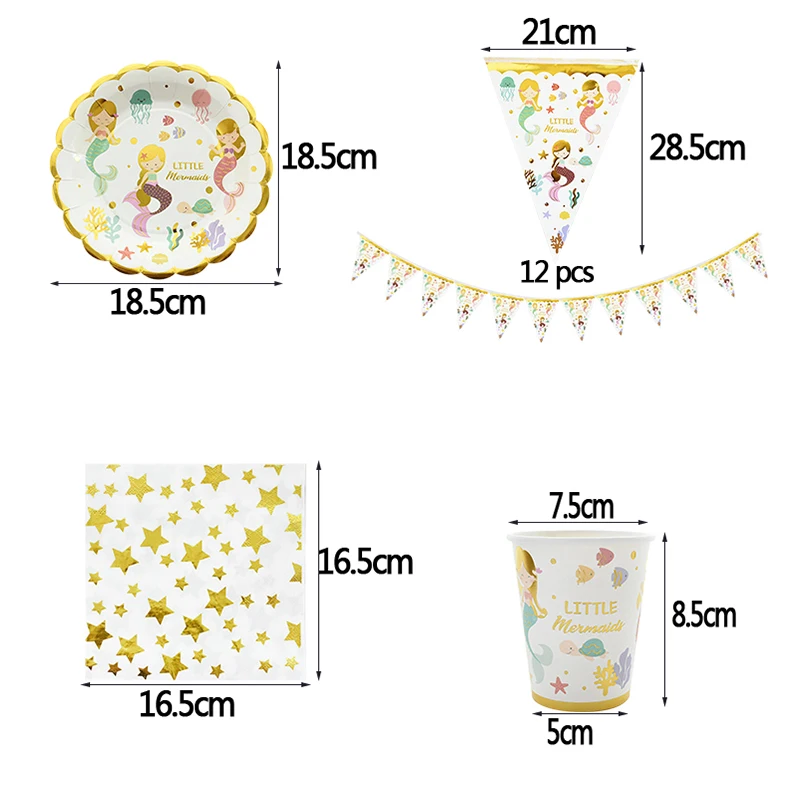 Happy Birthday Disposable Tableware Set Pink Blue Paper Cups Paper Plates Jungle Mermaid Football Theme Birthday Party Supplies