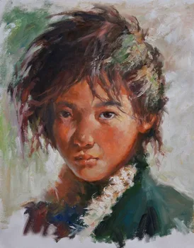 

Top artist's perfect oil painting on canvas: Oriental Tibetan children, hand-drawn portraits