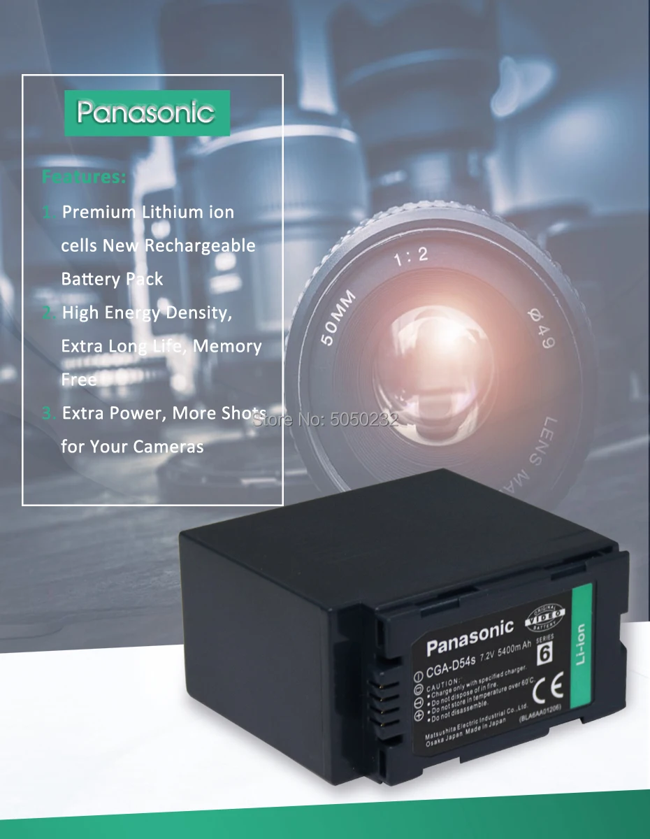 1 шт. Panasonic Камера Батарея 7,2 v 5400 мА/ч, CGA-D54S AG-DVC15 NVDA1B NV-DA1B NV-DS12B+ Panasonic VSK0581 зарядное устройство