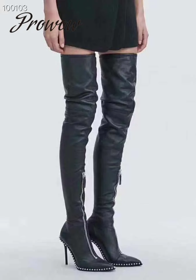 

Prowow New Genuine Leather Over the Knee HIgh Thigh High Boots Sexy Pointed Toe High Heel Winter Boots Branded Boots Shoes Women