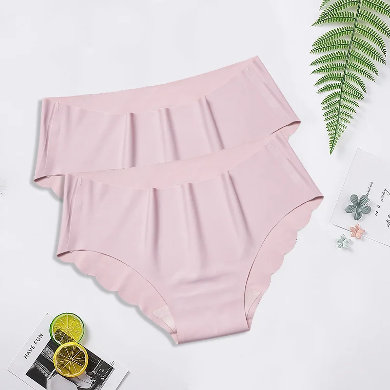 Pink-Pink Сексуальный бесшовный Комплект трусов, нижнее белье из шелка, женское удобное нижнее белье, модные трусы с низкой посадкой, хлопковое нижнее белье, Прямая, 2 шт - Цвет: Pink-Pink