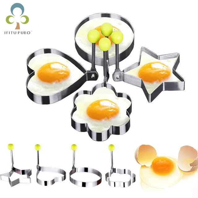 4pcs Fried Egg Pancake Stainless Steel Fried Egg Pancake Ring Circle Mold Heart Shape Egg Cooking Tools Kitchen Accessories ZXH 1