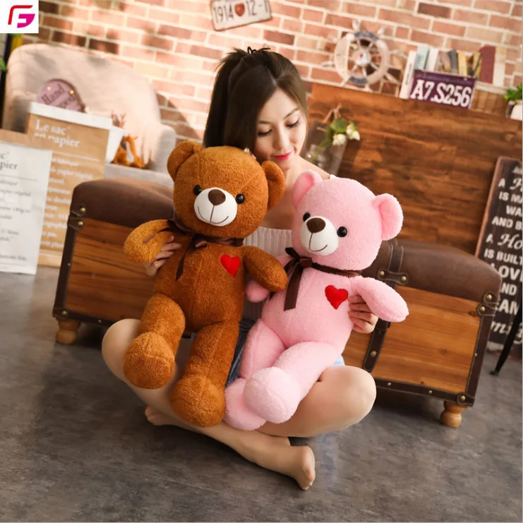 Плюшевая игрушка 60 см чучело Anmial Teddy вышитое Сердце Медведь кукла качество розовый коричневый медведь девочки подарок на день рождения готовый медведь