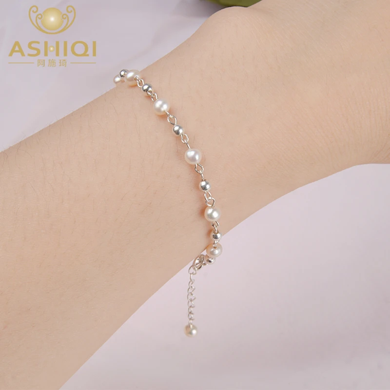 ASHIQI pulsera de perlas de agua dulce para mujer, joyería de cuentas de plata de ley 925 mujer|Pulseras y brazaletes| - AliExpress