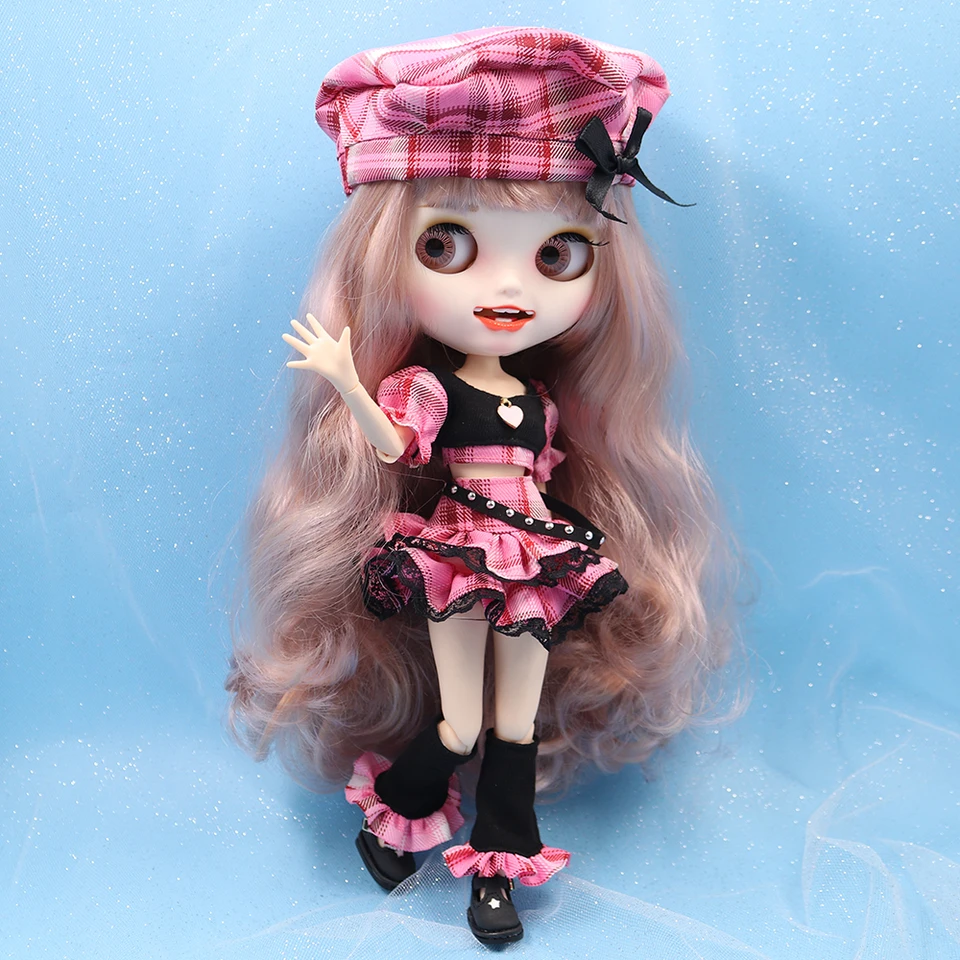 Icy dbsブライス人形1/6 bjdピンクチェック柄ドレス帽子人形