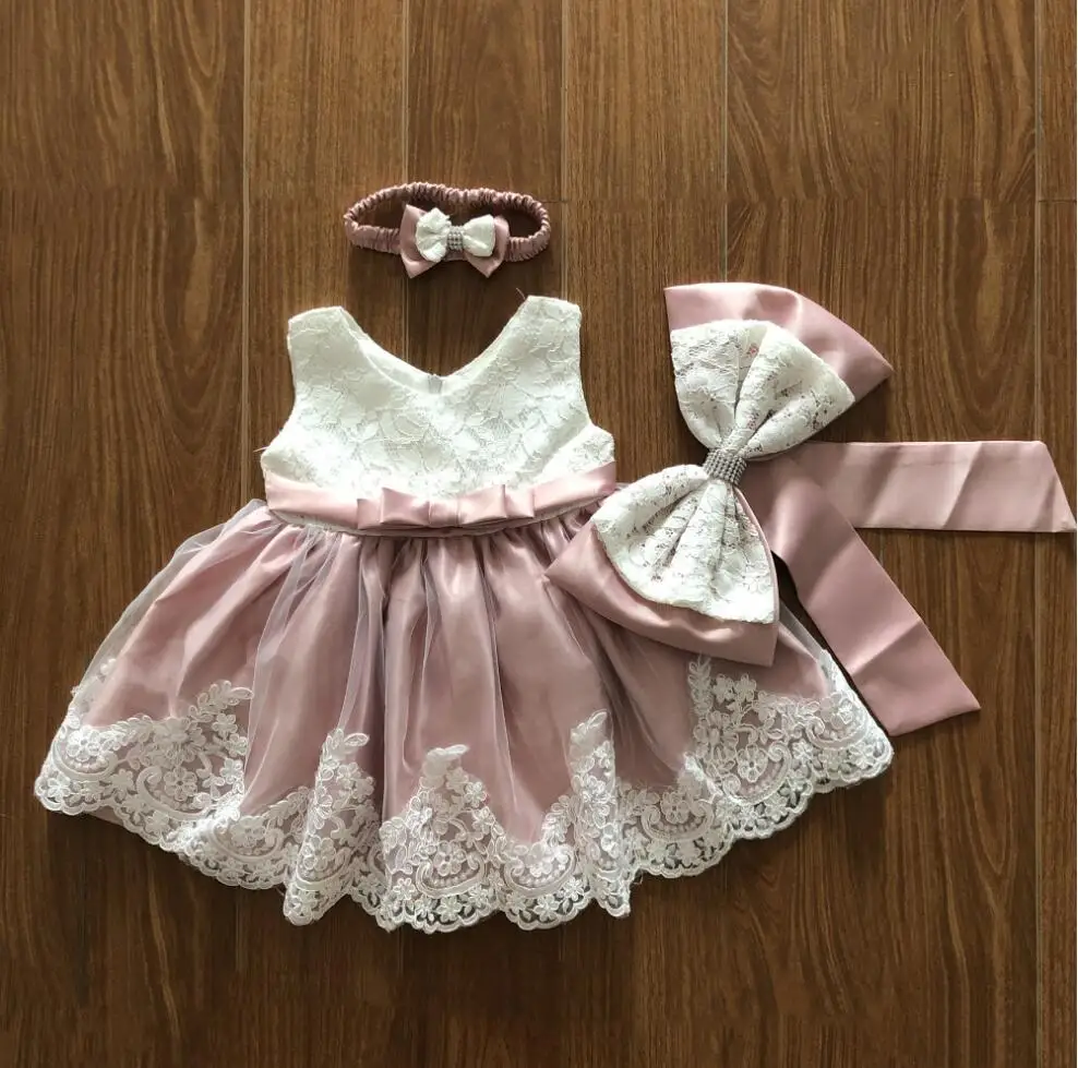 Платье для новорожденных девочек; одежда; новое милое кружевное платье без рукавов с бантом для девочек; костюм для дня рождения; комплекты одежды для малышей из 2 предметов