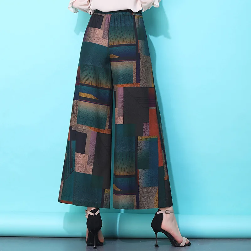 Геометрическая Цветочная юбка брюки fem me женские пляжные boho офисные повседневные брюки полной длины летние размера плюс сексуальные свободные