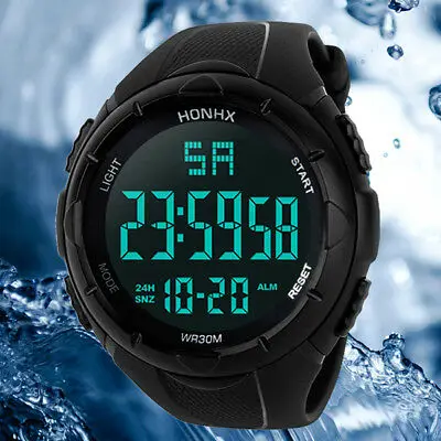 Black dial men's watch HONHX SILICONE buttons stopwatch acrylic tv 99 S0403 sent from Italy | Наручные часы