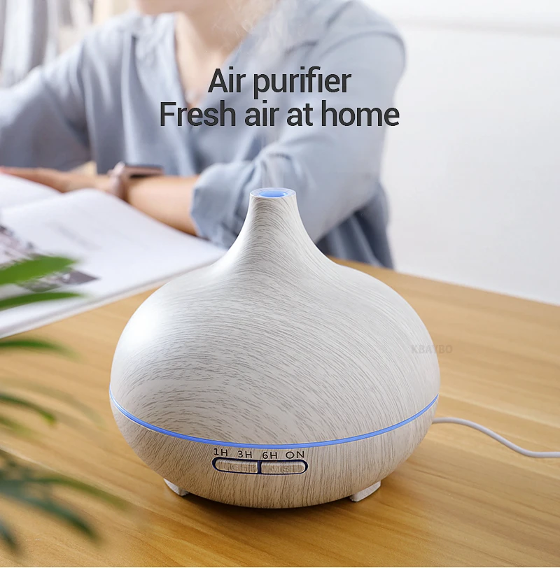 550ml Essential Oil Diffuser Ultrasonic Air Humidifier with White Grain 7 Color Changing LED Lights Cool Mist for Office Home