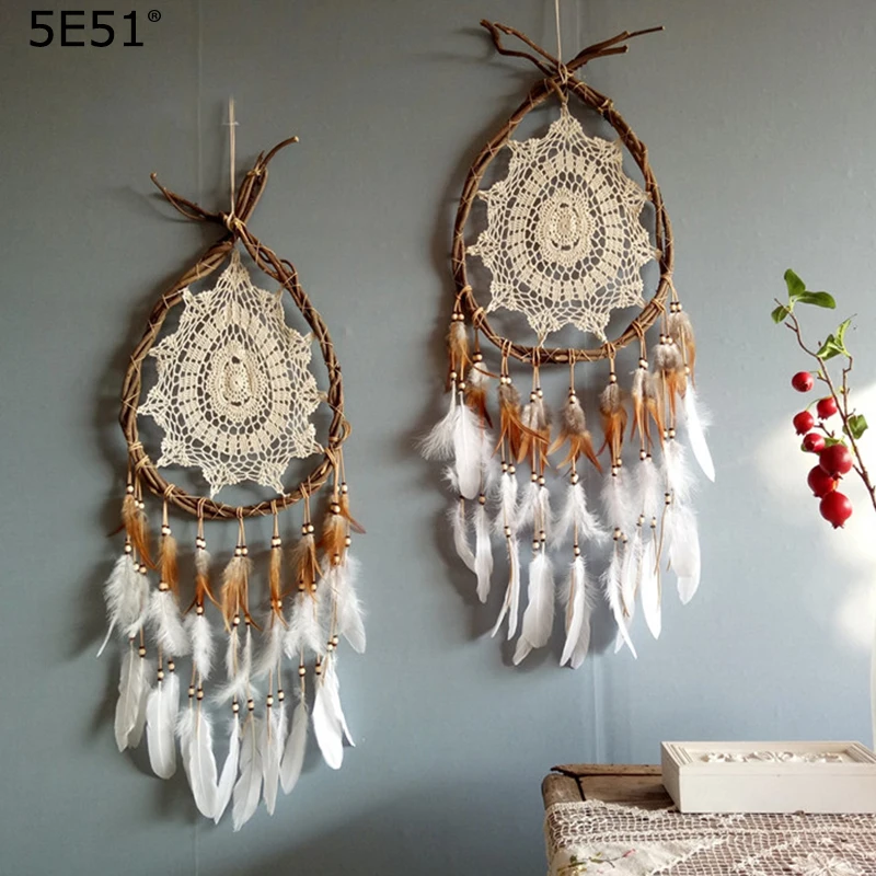 Цельный ручной работы Ловец снов перо кисточки украшение стены дома подарок 32 см
