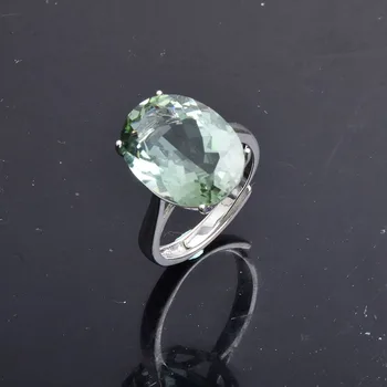 

CSJ Big size stone green amethyst quartz Ring oval cut 13*18 sterling 925 silver simple fine jewelry for women girl gift box
