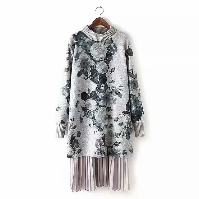 Осенне-зимнее Новое Женское шерстяное платье с рисунком чернил 2019 свободное