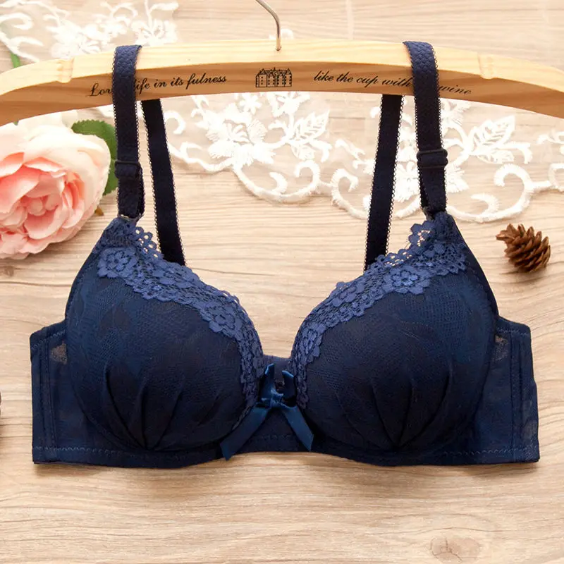 Dark Blue Кружевной бюстгальтер, сексуальный, без косточек, бюстгальтер для девушек, собранный, тонкий, на маленькую грудь, дамское нижнее белье, студенческий кружевной бюстгальтер, бюстгальтер, женский бюстгальтер - Цвет: Dark Blue