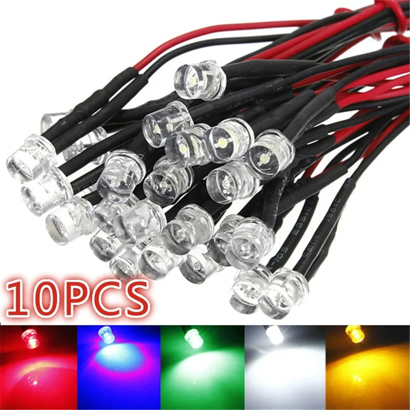 

10Pcs 12V Pre Wired LED Bulb Light 5mm Pre Wired LED Lamp Diode DC12V F5 Emitting Diodes Smart light(5 Color)