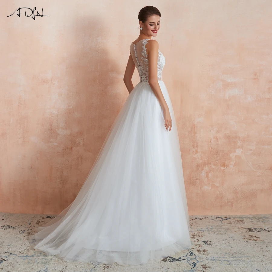 Real Photo Boat Neck Wedding Dresses Custom Plus Size Sleeveless Sequin Applique Tulle Bridal Gown Robe De Mariage