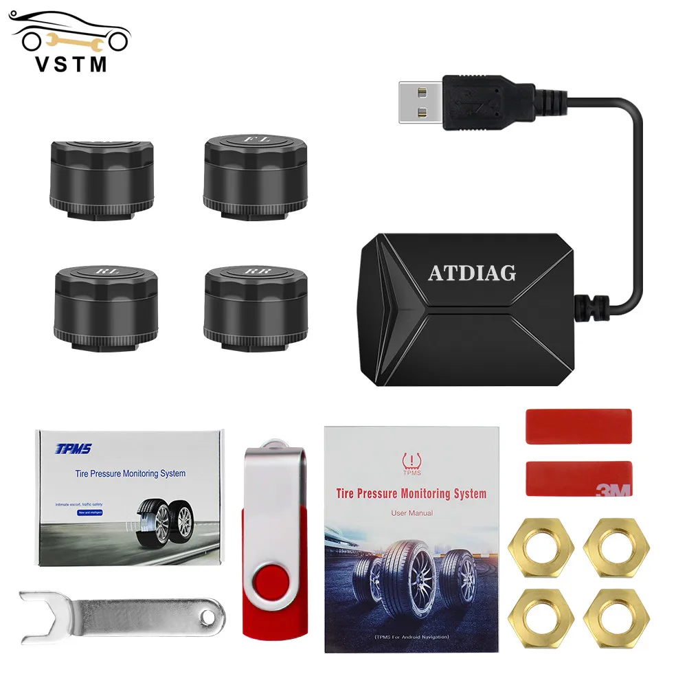 USB Android TPMS Tire Pressure Monitoring System Display Alarm System 4 Sensors Internal External For Car Navigation Radio car tire pressure monitor car alarm system car tire pressure sensor