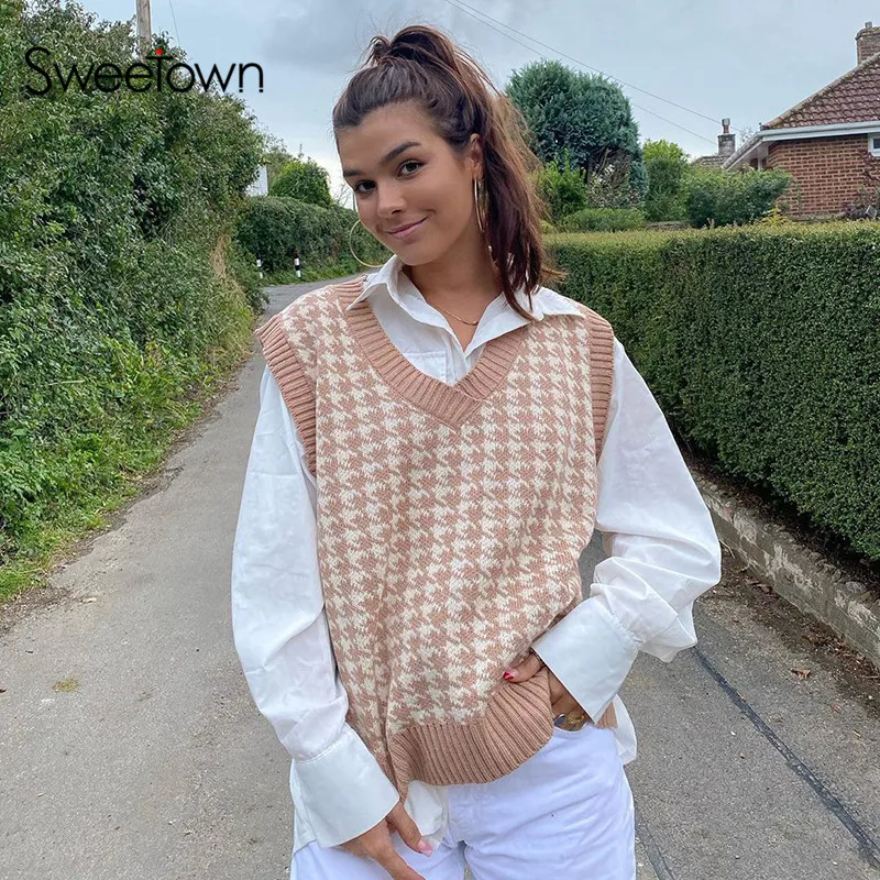 Sweetown Houndstooth Knit Oversized 