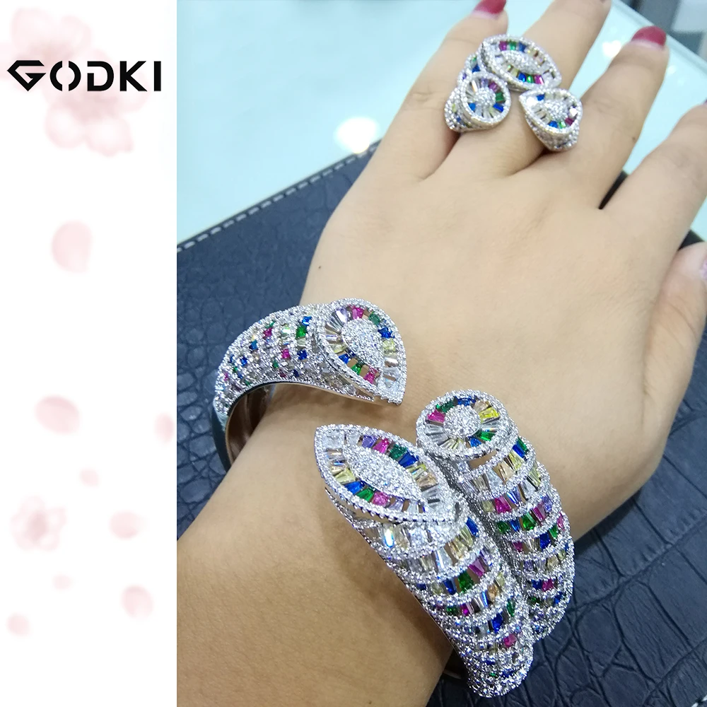 Silver Multi GODKI, роскошный Африканский браслет в виде змеи, набор колец, Модные Ювелирные наборы для женщин, Свадебные обручальные brincos para as mulheres - Окраска металла: Silver Multi