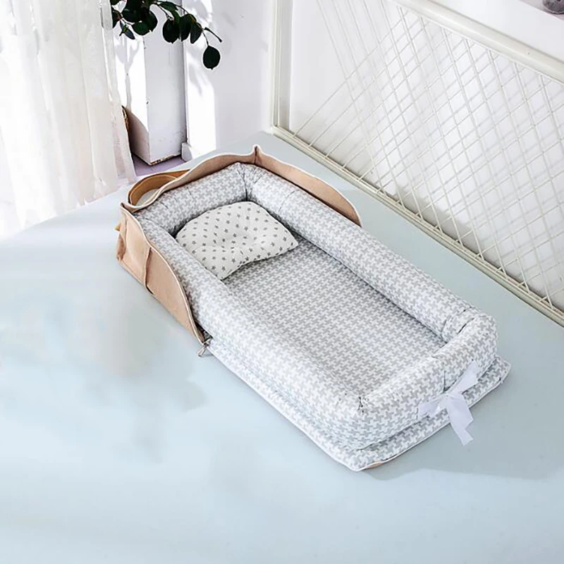 Складная переносная корзина для детской кроватки, подушка для новорожденной кровати, бамперы, хлопковое гнездо, защита безопасности YHM029 - Цвет: YHM029D