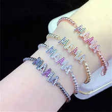 10 шт./лот латунный браслет Pave CZ письмо мама Регулируемый Браслет Модные женские ювелирные изделия