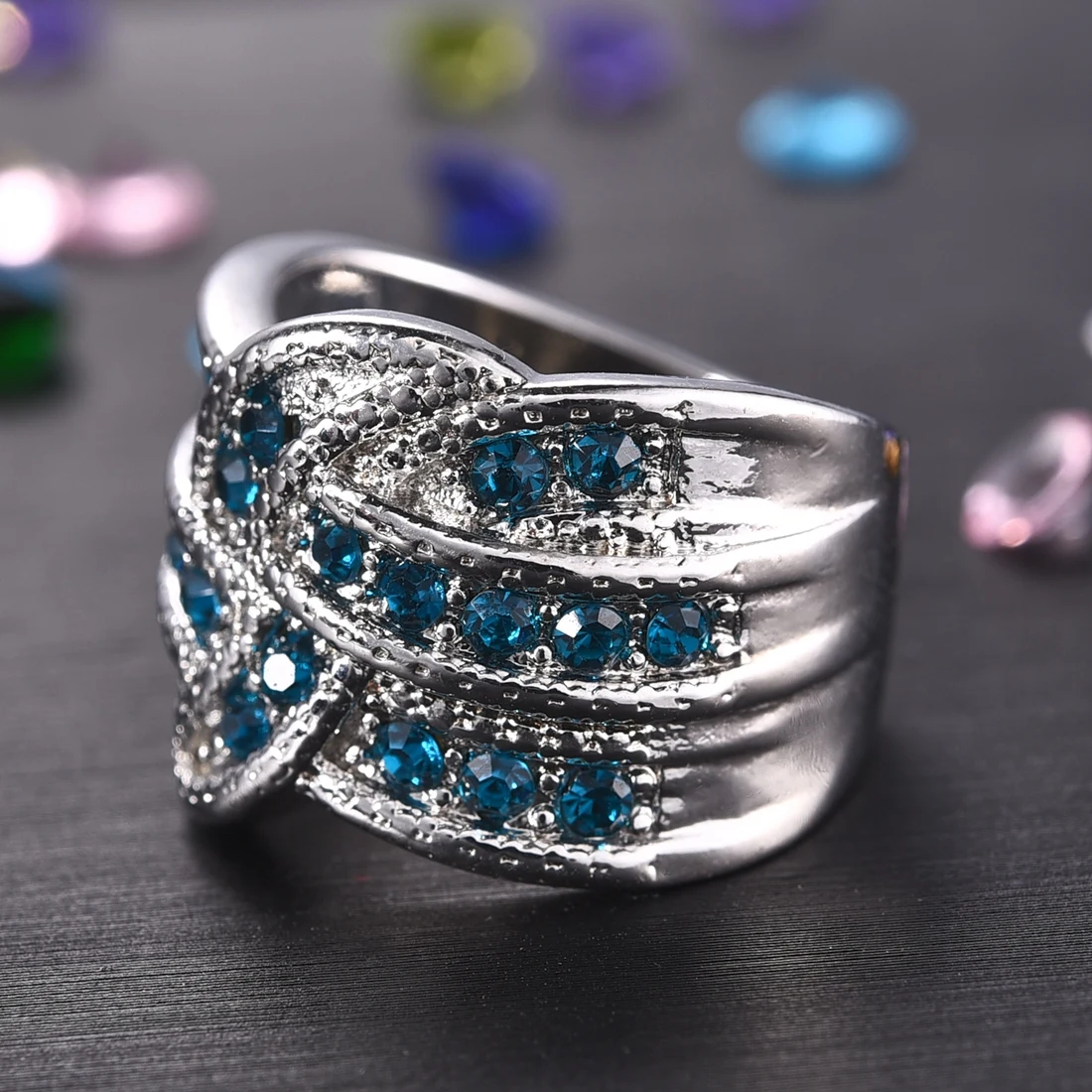 Роскошные Большие серебряные кольца с циркониевый камень CZ для женщин модные Свадебные обручальные кольца