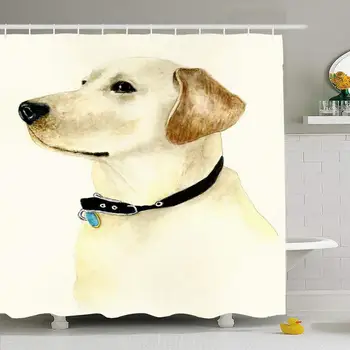 

Shower Curtain Set with Hooks 66x72 Watercolor Dog Yellow Labrador Realism Drawing Lab Painting Transportation Animals Wildlife