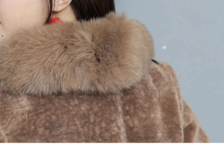 Real shot brand simple temperament plue size women's Thick Warm Fur Overcoat collar Merino Sheep Fur coat