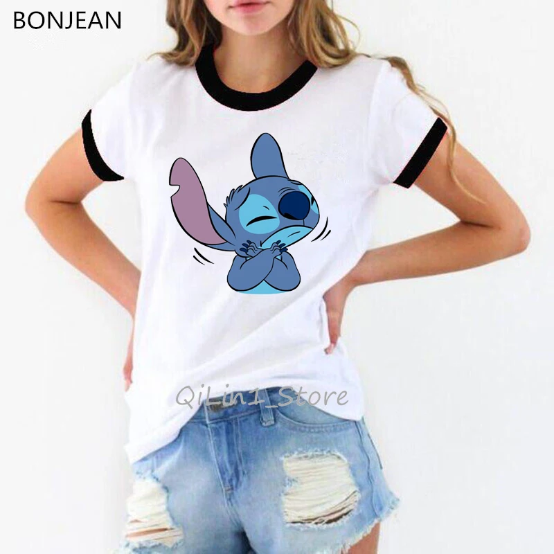 Забавные футболки camiseta mujer LILO STITCH модная футболка женская одежда harajuku ulzzang футболка женская футболка с мультяшным принтом