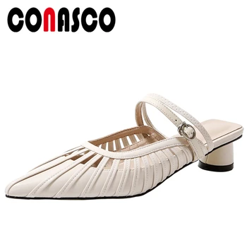 

CONASCO Fashion Concise Elegant Pointed Toe Mules Women Sandals High Heels Narrow Band Slippers Casual Shoes Woman Summer New