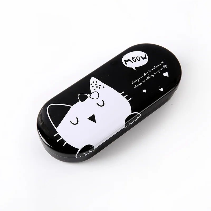 black case whiet cat Чехол для очков с изображением кота из мультфильма, милый Высококачественный жесткий чехол для очков, милый защитный футляр для очков, Чехол для очков для девочек - Цвет: black case whiet cat