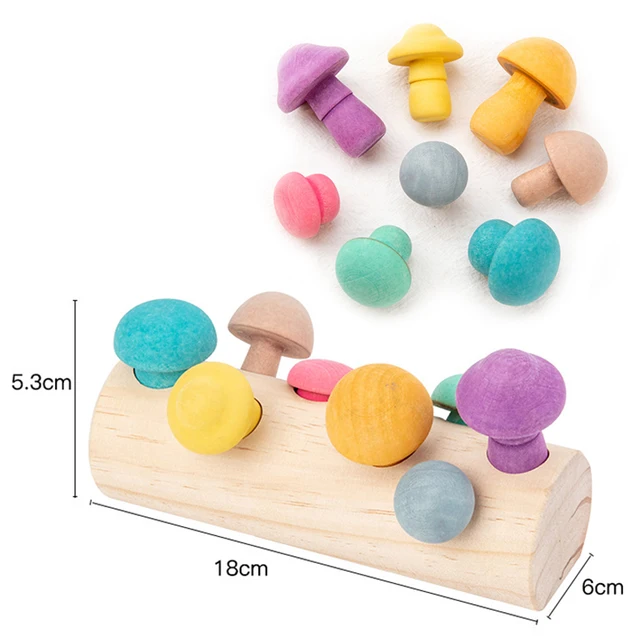 Wooden Rainbow Blocks Mushroom Picking Game Montessori Educational Wooden Baby Toys Developmental Shape Matching Assembly Grasp 6