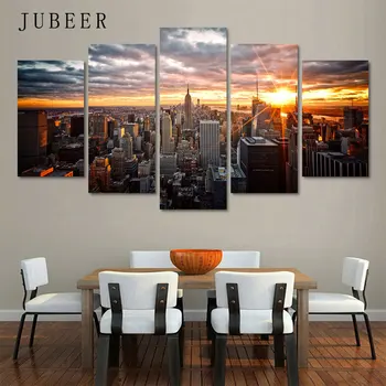 

5 Pieces New York Scenery Wall Art City Street Decoration Pictures for Living Room Canvas Paintings on The Wall No Frame Poster
