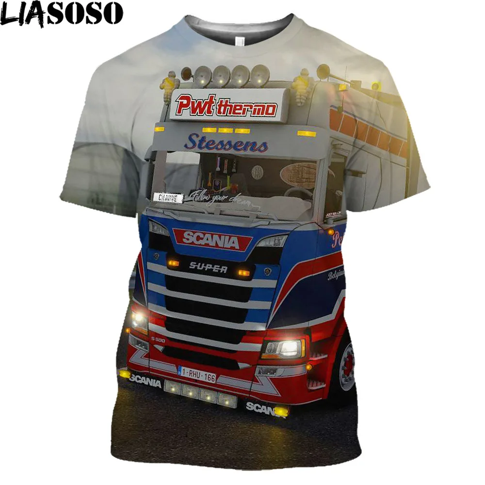 

LIASOSO Truck Car 3D Print Casual Men's T Shirt Trendy Harajuku Short Sleeve Funny Logo Men Women Tops Tees Harajuku Shirts
