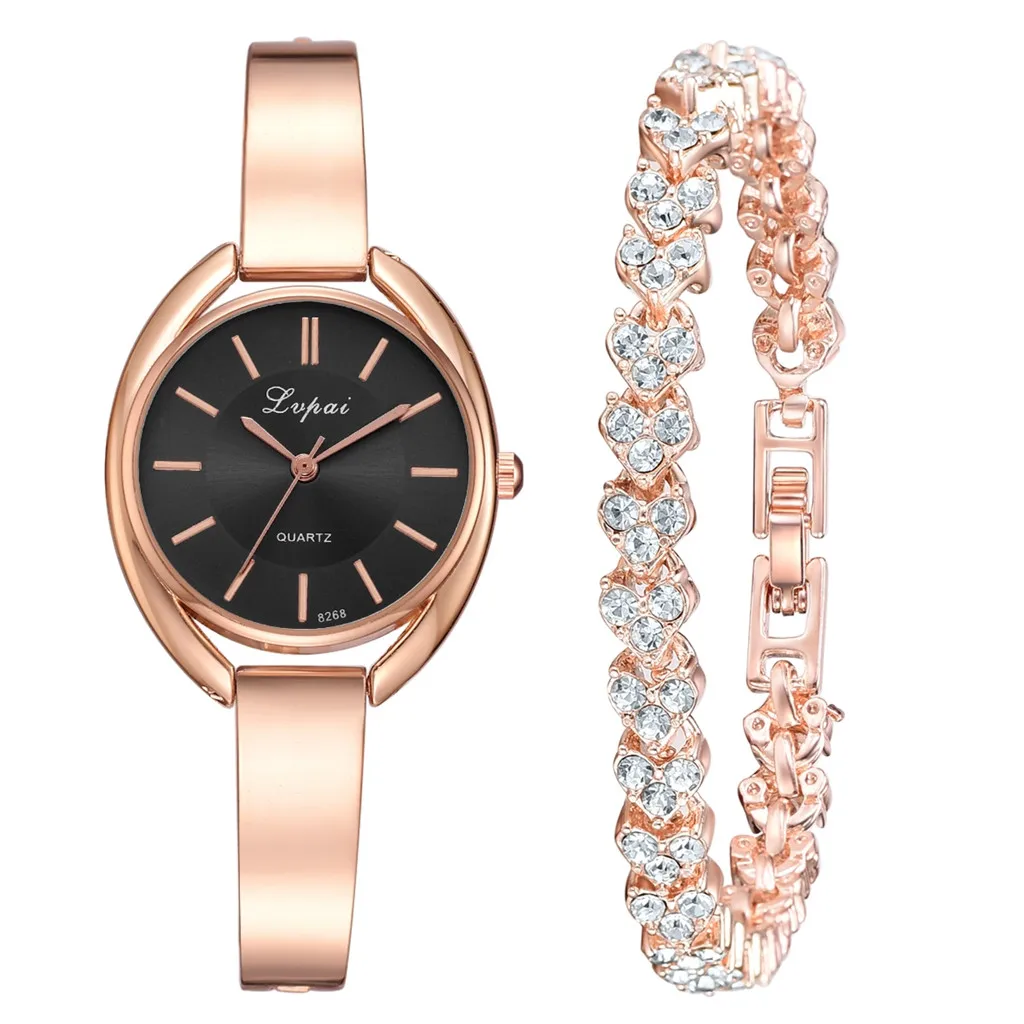 Ladies bracelet Watch Eye shape dial 2pcs Fashion Eye Shape Dial Steel Strip Watch Heart Shaped Full Drill Bracelet reloj mujer