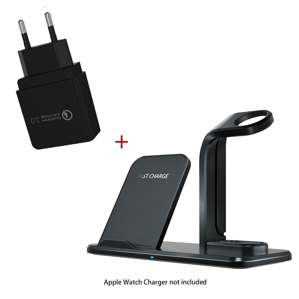 Беспроводное зарядное устройство Qi 3 в 1 Подставка для Apple Watch Series 5 4 3 2 Iphone 11 Pro Max XS MAX XR Iwatch Airpods 1 2 - Тип штекера: Black EU Plug