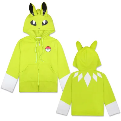 Пикачу Salameche Pokemon go красивый мультфильм с хвостом с капюшоном свитер для косплея толстовки Хлопковые женские куртки - Цвет: Цвет: желтый