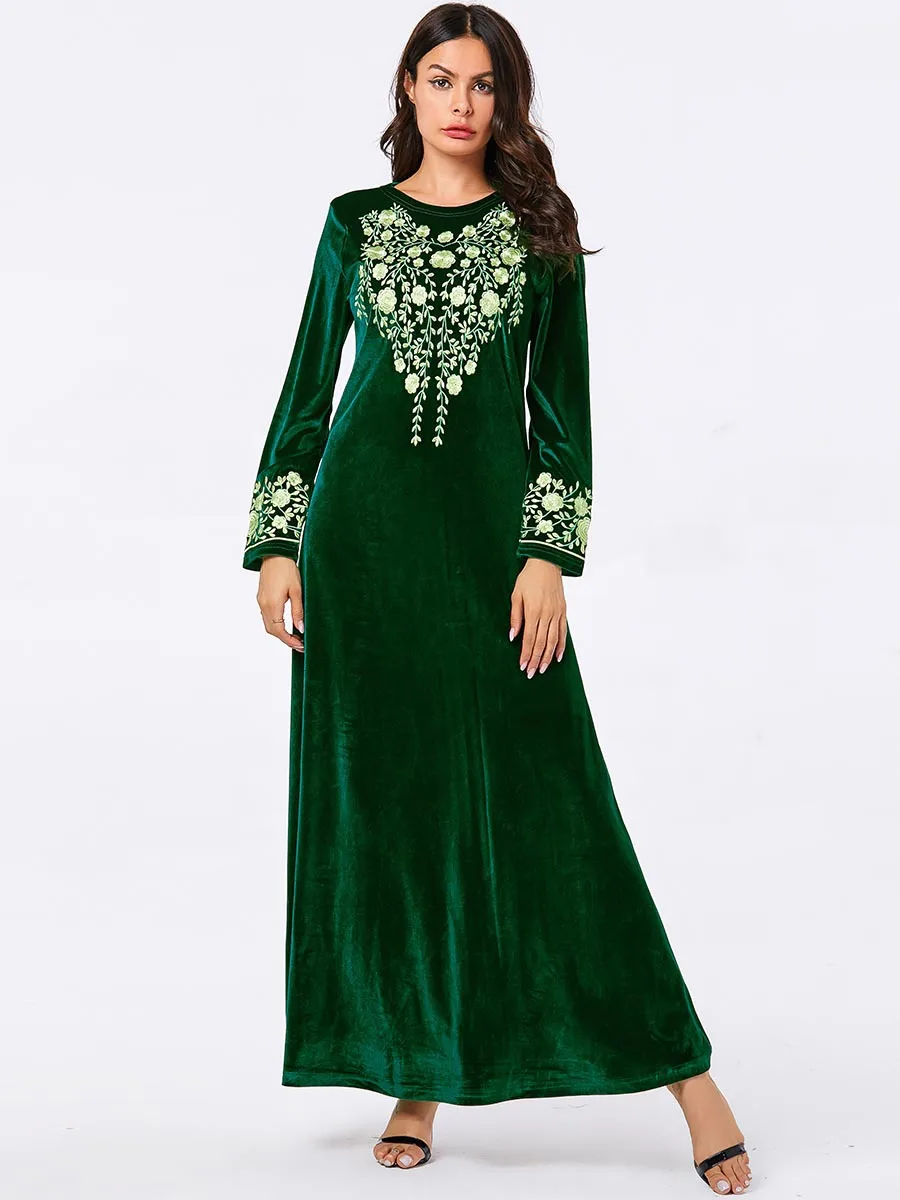 Бархатный халат djellaba femme caftan marocain кафтан абайя в арабском стиле Дубай Бангладеш хиджаб вечернее платье индонезийский Ислам Абая - Цвет: Green