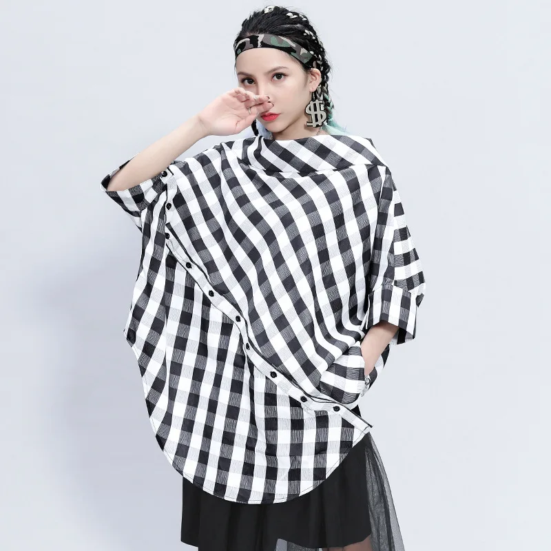 2020 New Summer Women Short Sleeve Tops Blouses Loose Plaid Casual Fashion Shirts Oversize Streetwear WB46 | Женская одежда