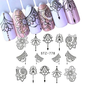 

Jewelry Flower Water Decal Black Sticker For Nail Pattern Painting Wrap Paper Foil Tip Tattoo Manicure / 200pcs