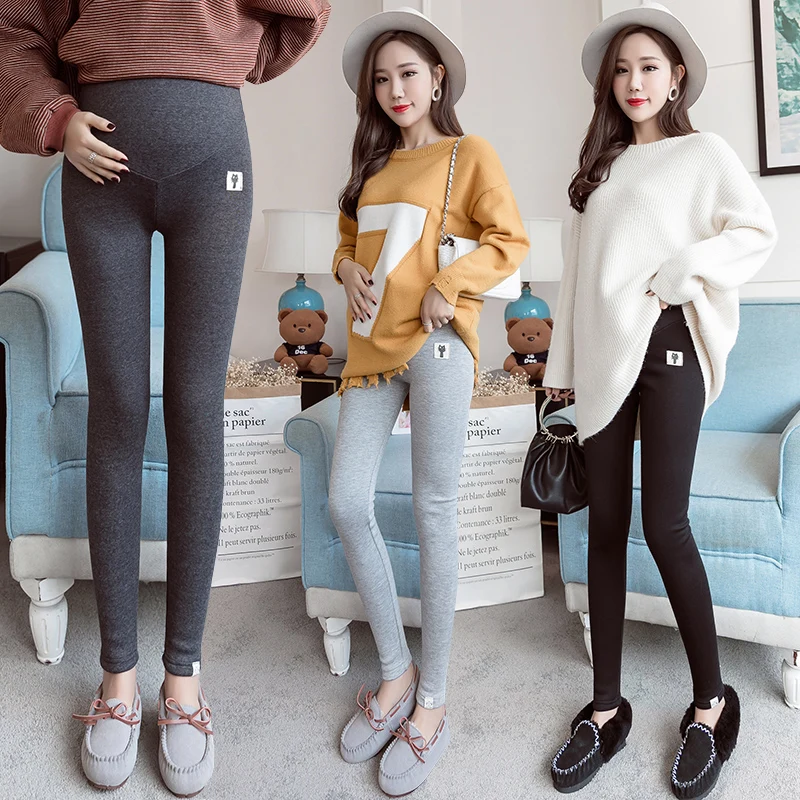 Autumn Winter Maternity Skinny Legging Korean Fashion Slim Pencil Pants Clothes for Pregnant Women Thicken Warm Pregnancy