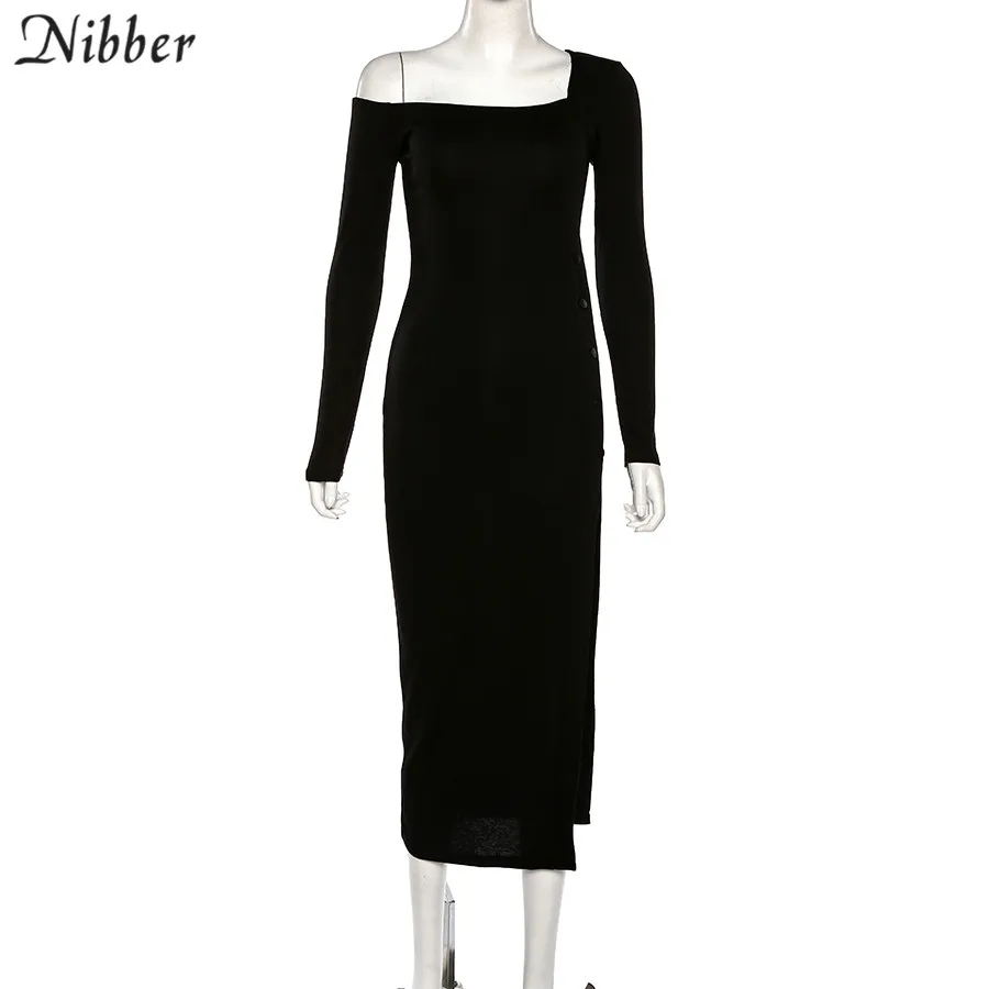 Nibber новые черные сексуальные облегающие длинные платья с открытыми плечами для женщин осенние зимние рождественские платья для вечеринок облегающие платья с длинным рукавом mujer