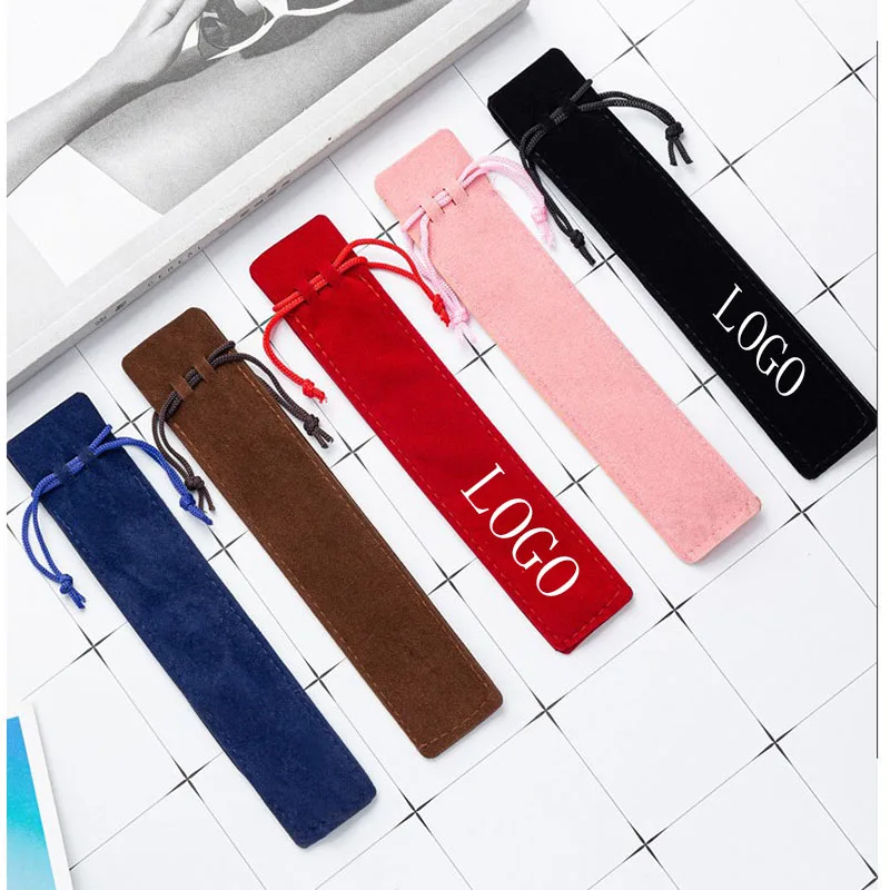 50Pcs Customized Print Logo Black Velvet Pen Pouch Sleeve Holder Drawstring Bag soft Case Pencil box Promotion Givenaway |
